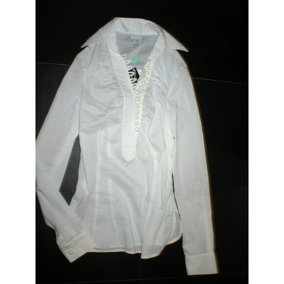 New Womens NWT Designer PF Paola Frani Top Blouse 6 White Italy 42 Work Buttons - Picture 1 of 6